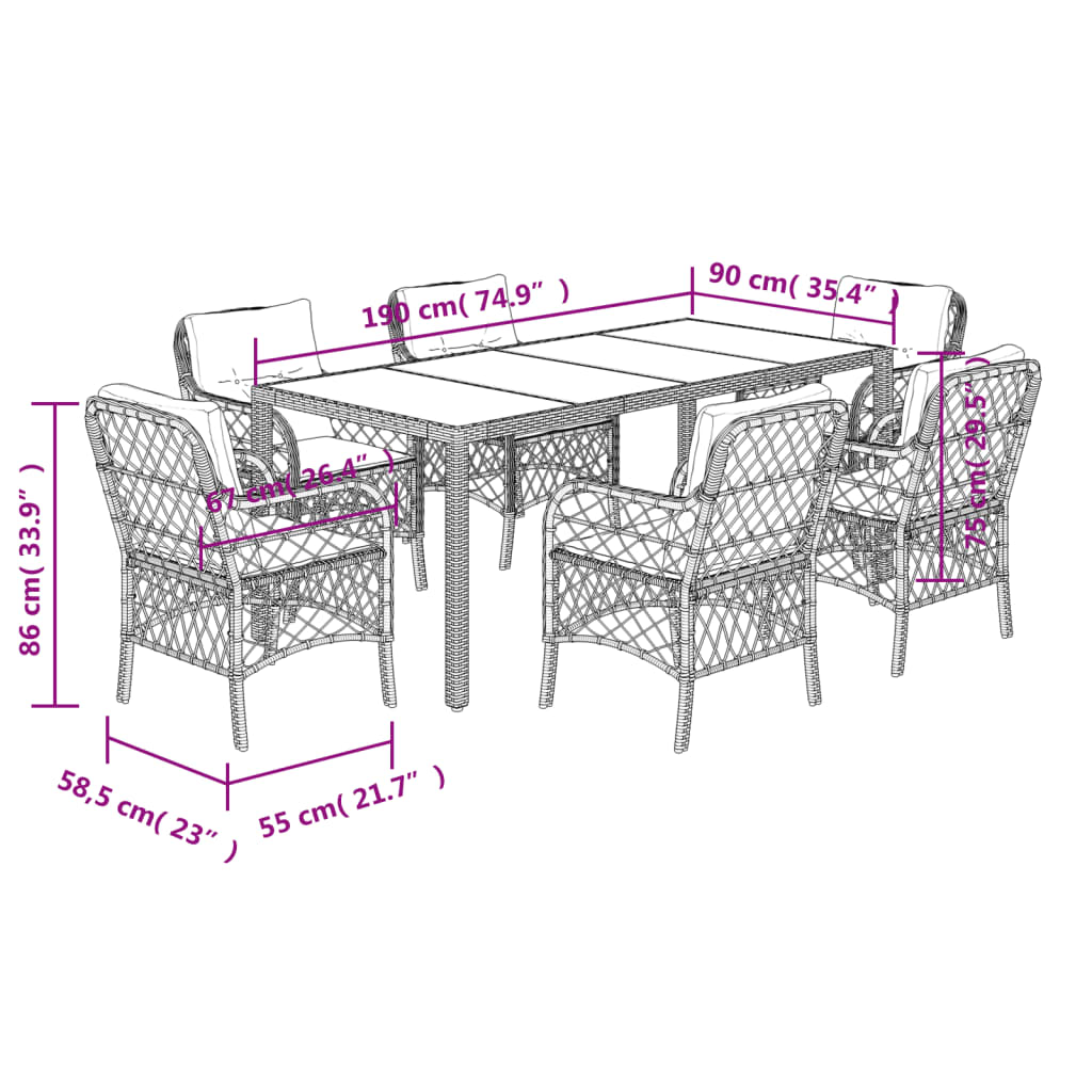 Σετ Τραπεζαρίας Κήπου 7 τεμ. Γκρι Συνθ. Ρατάν με Μαξιλάρια