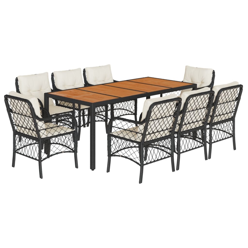 Σετ Τραπεζαρίας Κήπου 9 τεμ Μαύρο από Συνθ. Ρατάν με Μαξιλάρια