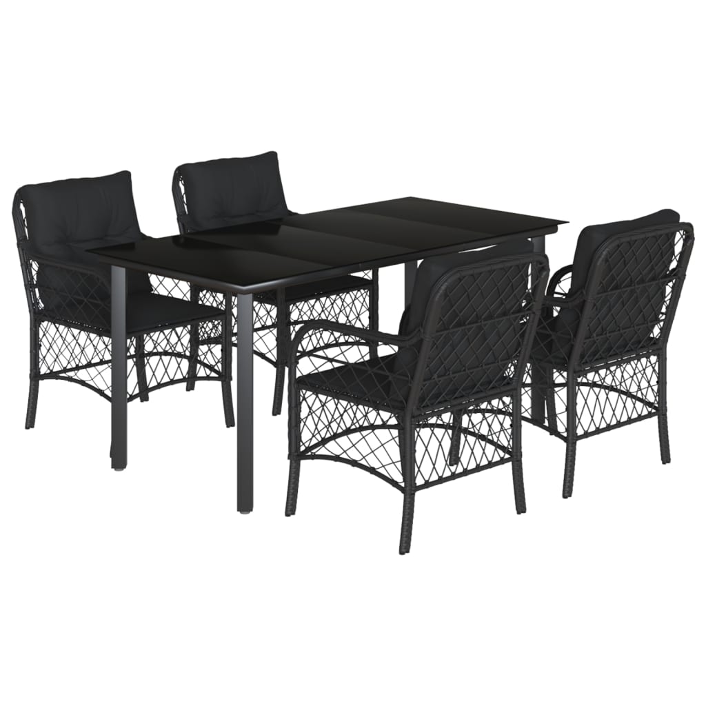 Σετ Τραπεζαρίας Κήπου 5 Τεμαχίων Μαύρο Συνθ. Ρατάν με Μαξιλάρια