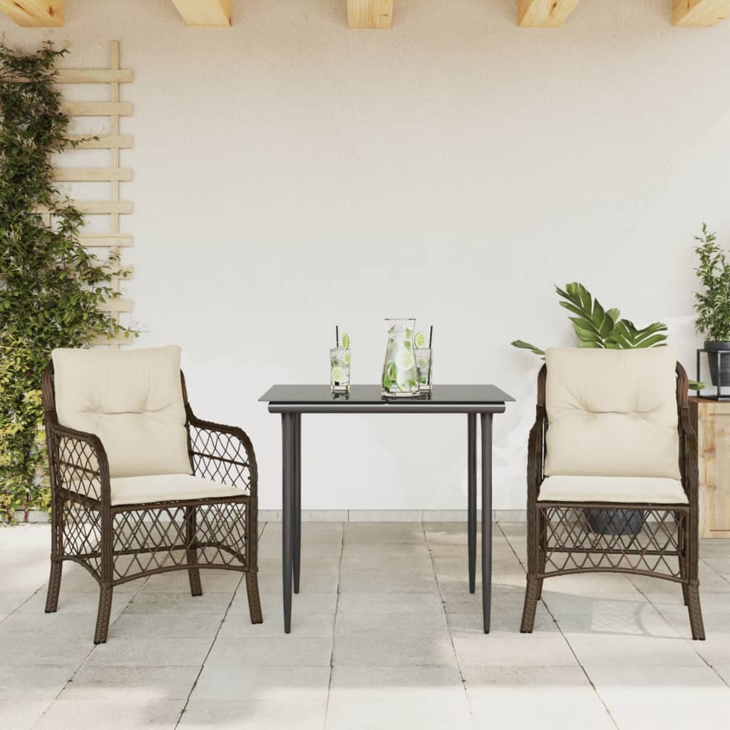 Σετ Επίπλων Bistro 3 τεμ. Καφέ Συνθετικό Ρατάν με Μαξιλάρια