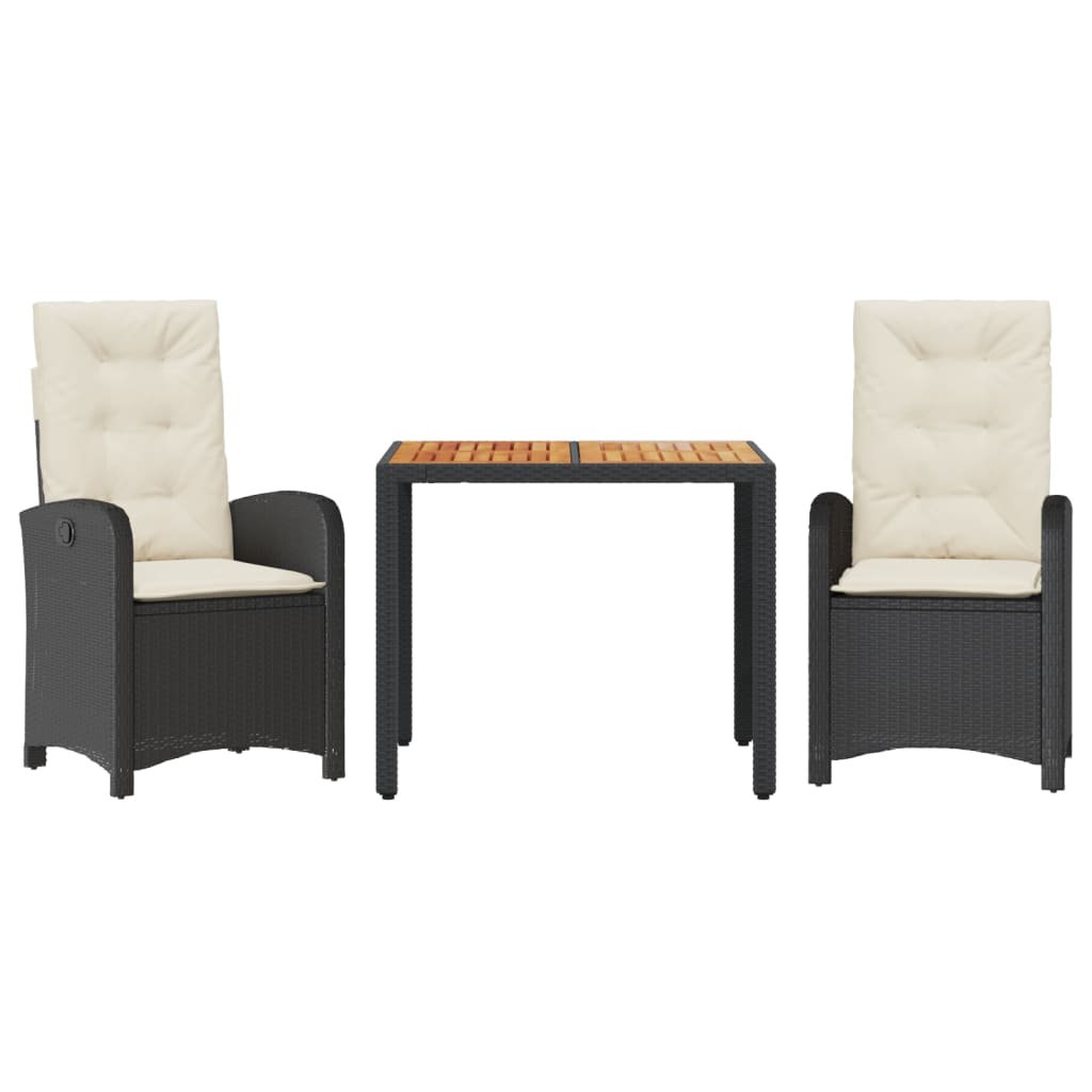 Σετ Τραπεζαρίας Κήπου 3 τεμ. Μαύρο Συνθετικό Ρατάν με Μαξιλάρια