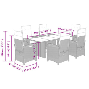 Σετ Τραπεζαρίας Κήπου 7 Τεμ. Μαύρο Συνθετικό Ρατάν με Μαξιλάρια