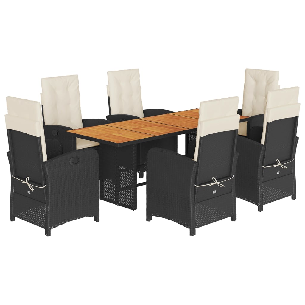 Σετ Τραπεζαρίας Κήπου 7 Τεμ. Μαύρο Συνθετικό Ρατάν με Μαξιλάρια