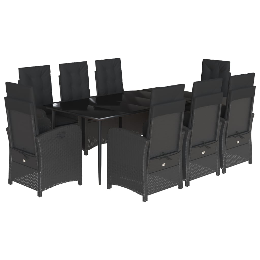 Σετ Τραπεζαρίας Κήπου 9 τεμ Μαύρο από Συνθ. Ρατάν με Μαξιλάρια