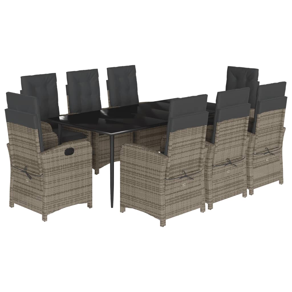 Σετ Τραπεζαρίας Κήπου 9 τεμ. Γκρι Συνθ. Ρατάν με Μαξιλάρια