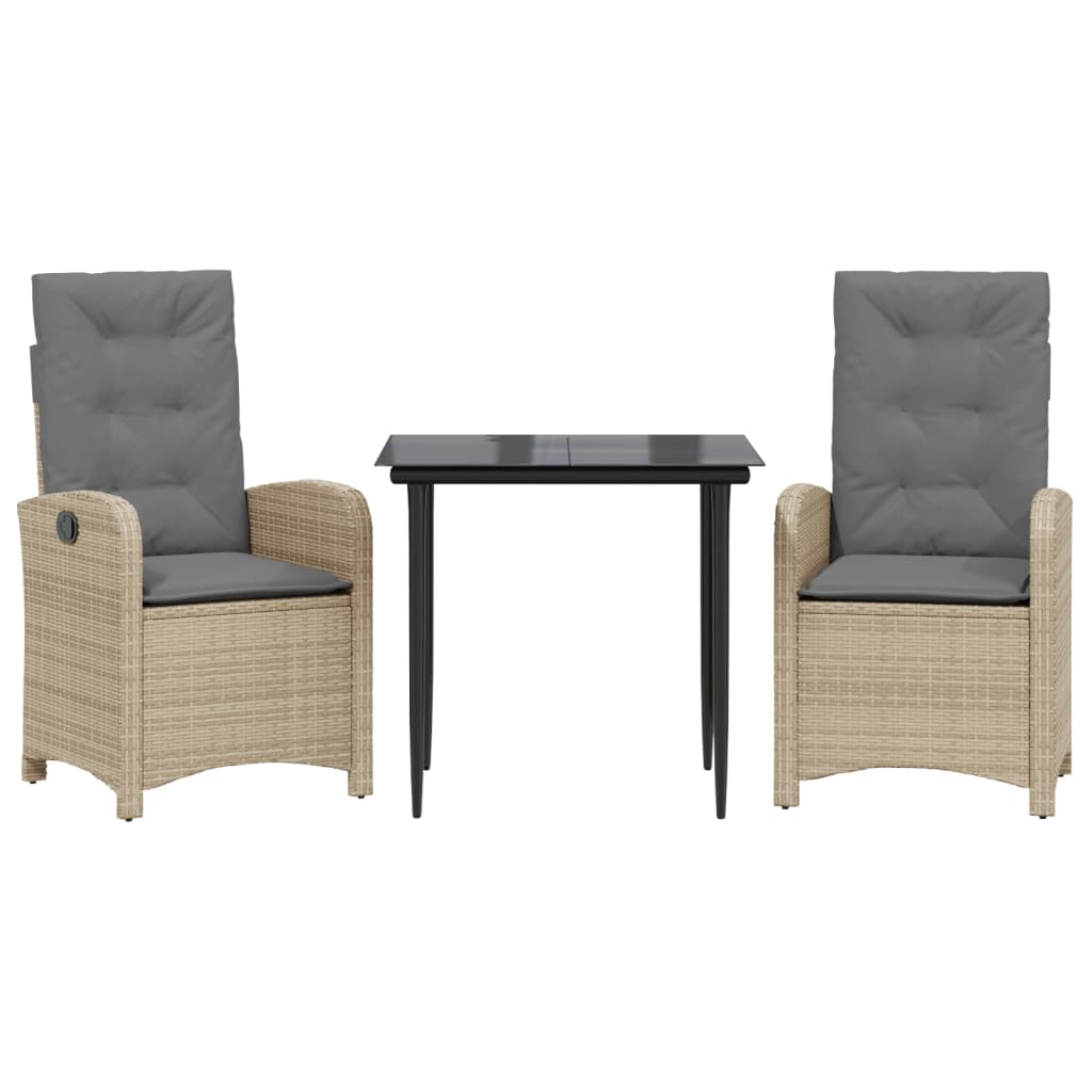 Σετ Τραπεζαρίας Κήπου 3 τεμ. Μικτό Μπεζ Συνθ. Ρατάν & Μαξιλάρια