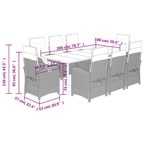 Σετ Τραπεζαρίας Κήπου 9τεμ. Μικτό Μπεζ Συνθ. Ρατάν με Μαξιλάρια