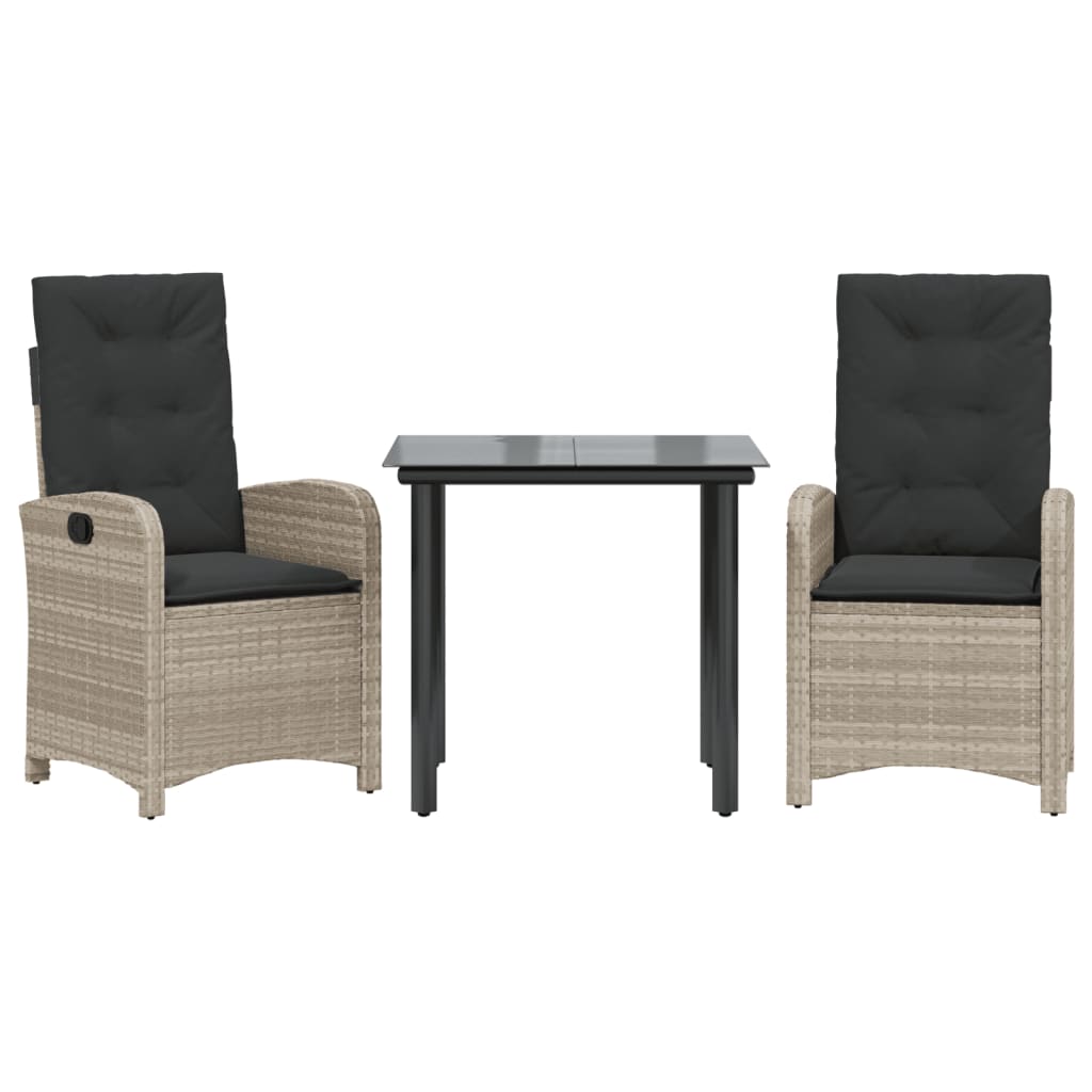 Σετ Τραπεζαρίας Κήπου 3 τεμ. Αν. Γκρι Συνθ. Ρατάν με Μαξιλάρια