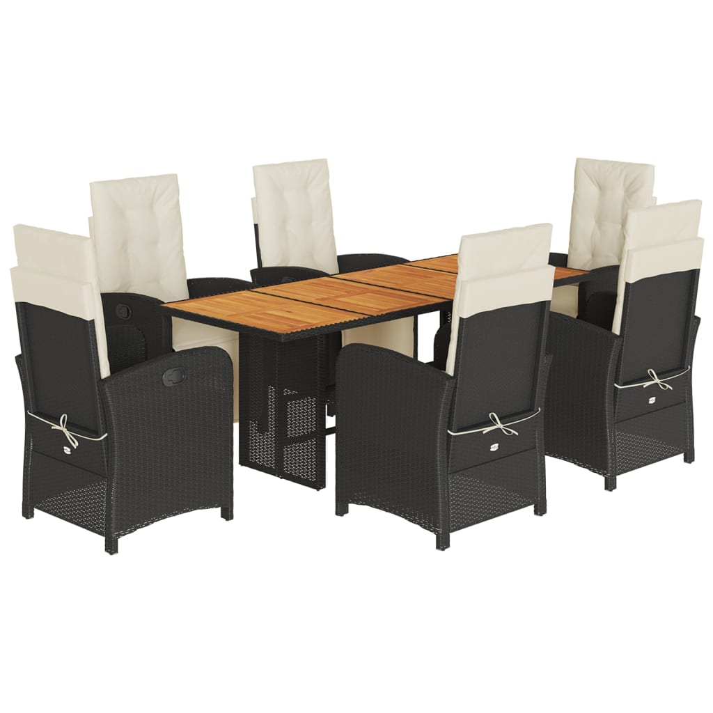 Σετ Τραπεζαρίας Κήπου 7 Τεμ. Μαύρο Συνθετικό Ρατάν με Μαξιλάρια