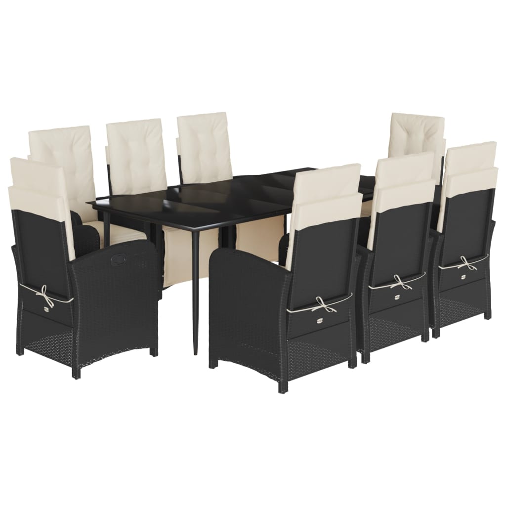 Σετ Τραπεζαρίας Κήπου 9 τεμ Μαύρο από Συνθ. Ρατάν με Μαξιλάρια