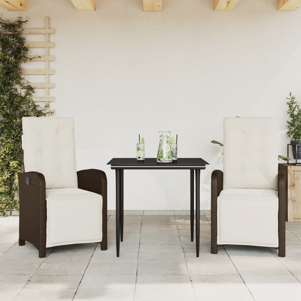 Σετ Επίπλων Bistro 3 τεμ. Καφέ Συνθετικό Ρατάν με Μαξιλάρια