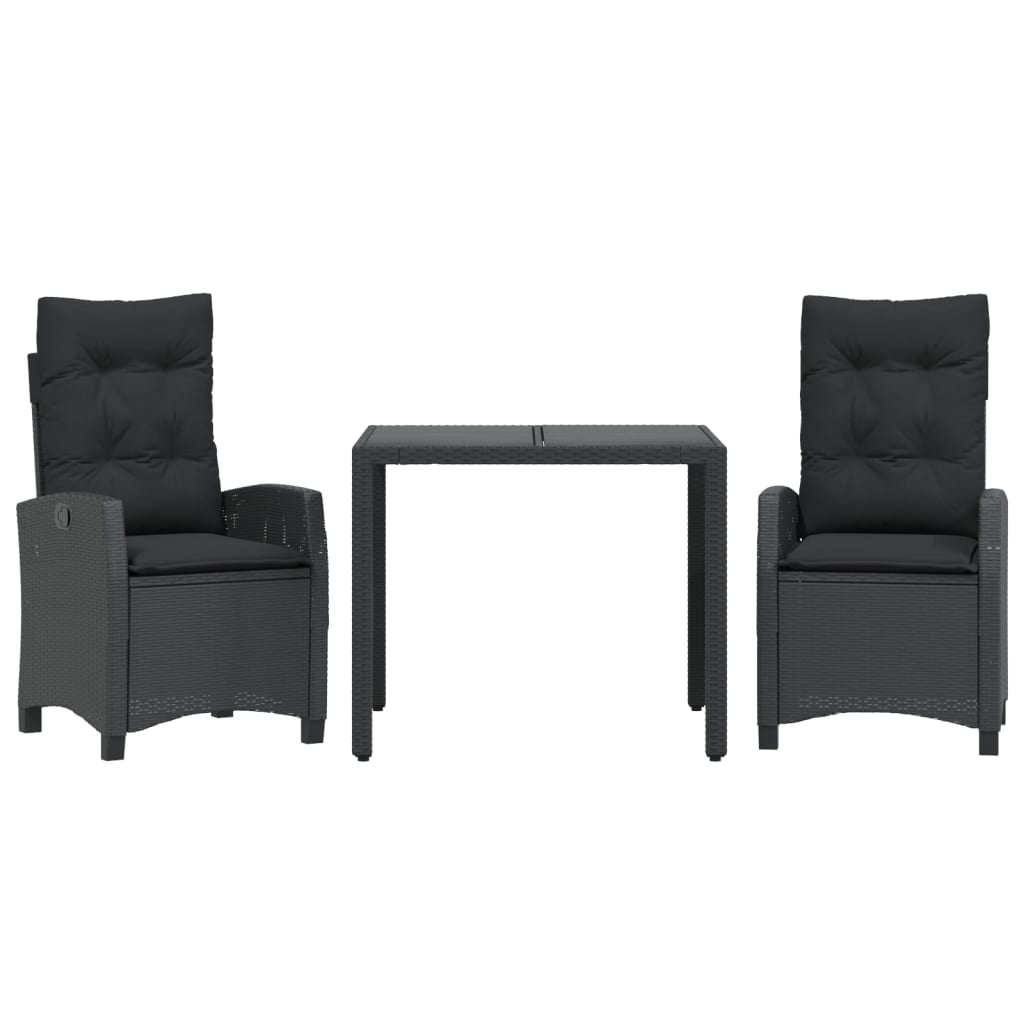 Σετ Τραπεζαρίας Κήπου 3 τεμ. Μαύρο Συνθετικό Ρατάν με Μαξιλάρια