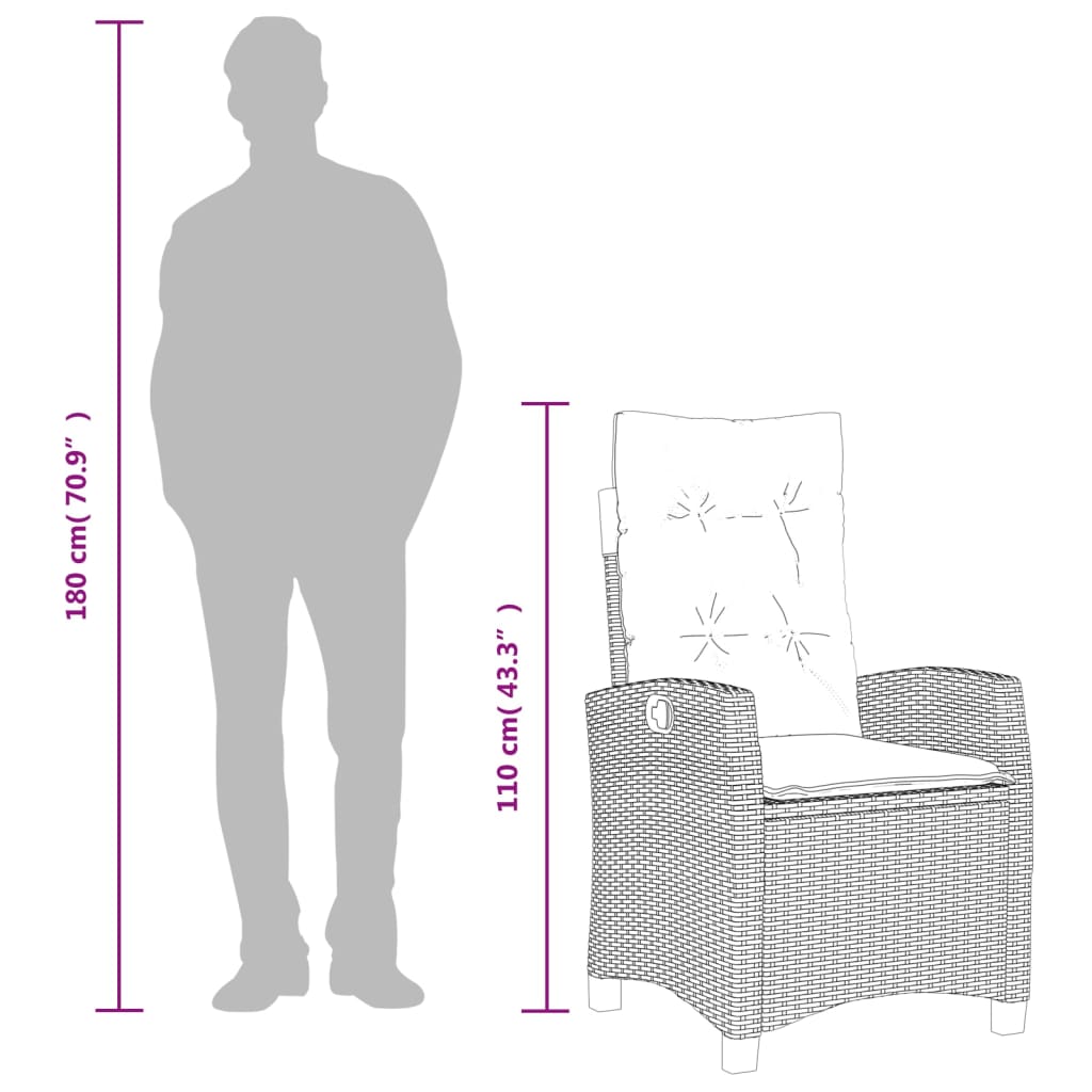 Σετ Τραπεζαρίας Κήπου 3 τεμ. Γκρι Συνθ. Ρατάν με Μαξιλάρια