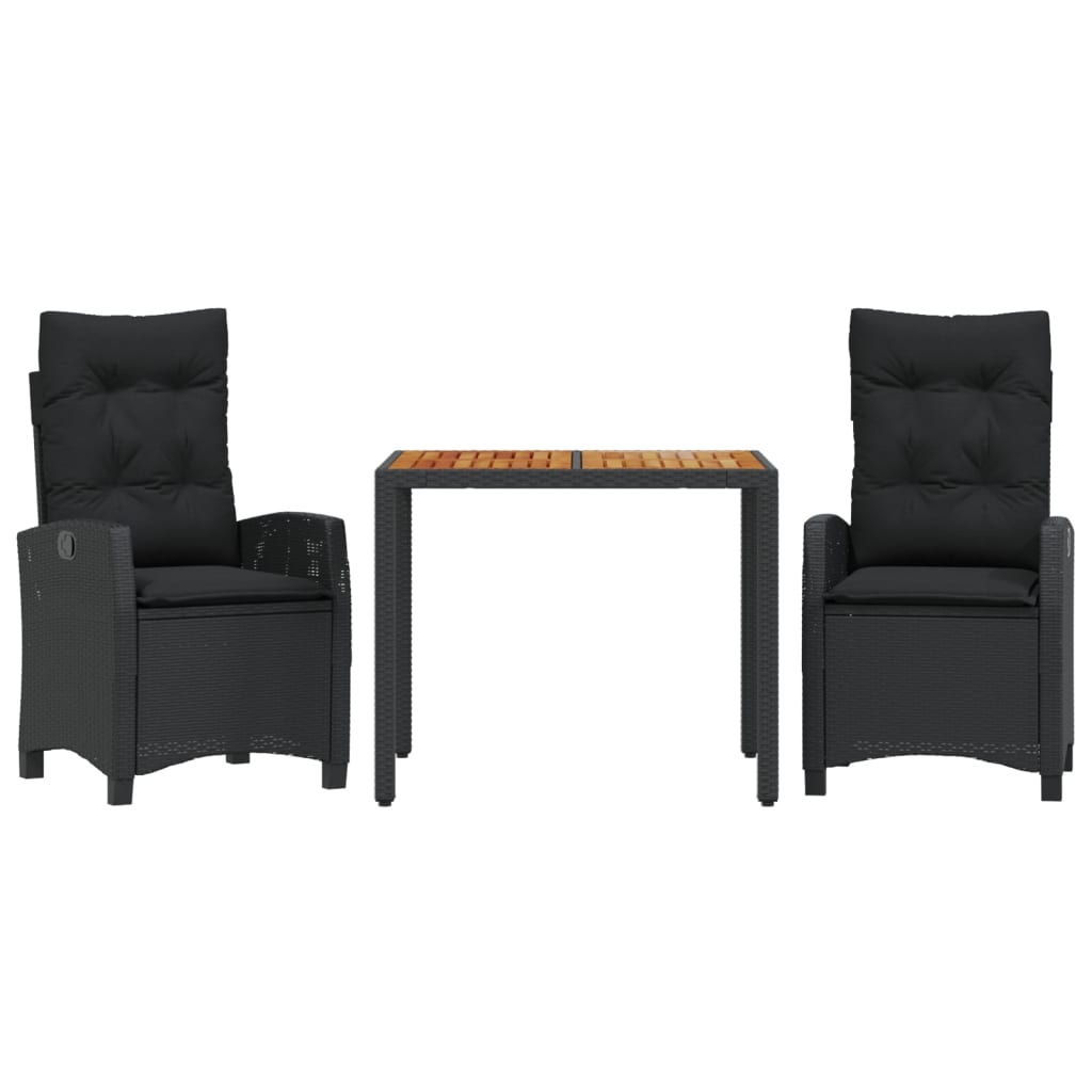 Σετ Τραπεζαρίας Κήπου 3 τεμ. Μαύρο Συνθετικό Ρατάν με Μαξιλάρια