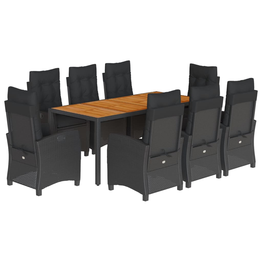 Σετ Τραπεζαρίας Κήπου 9 τεμ Μαύρο από Συνθ. Ρατάν με Μαξιλάρια