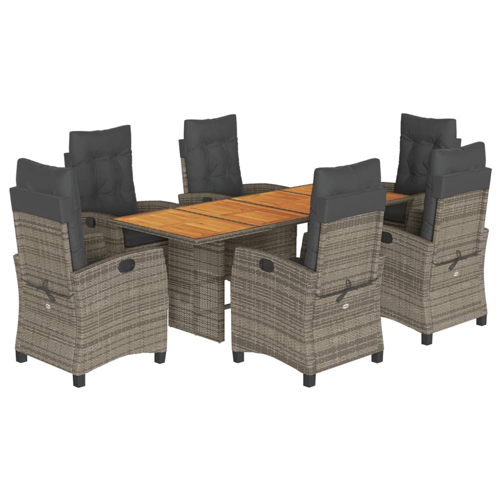 Σετ Τραπεζαρίας Κήπου 7 τεμ. Γκρι Συνθ. Ρατάν με Μαξιλάρια