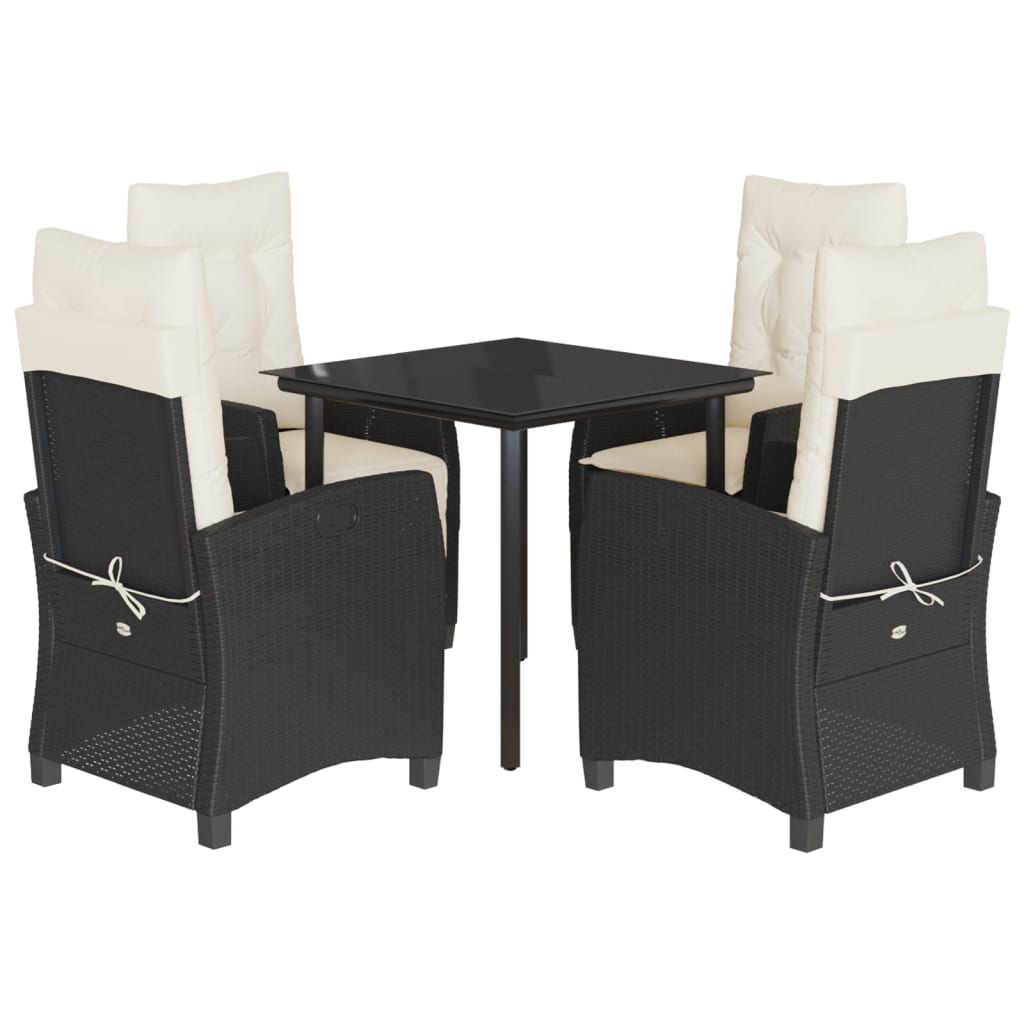 Σετ Τραπεζαρίας Κήπου 5 Τεμαχίων Μαύρο Συνθ. Ρατάν με Μαξιλάρια