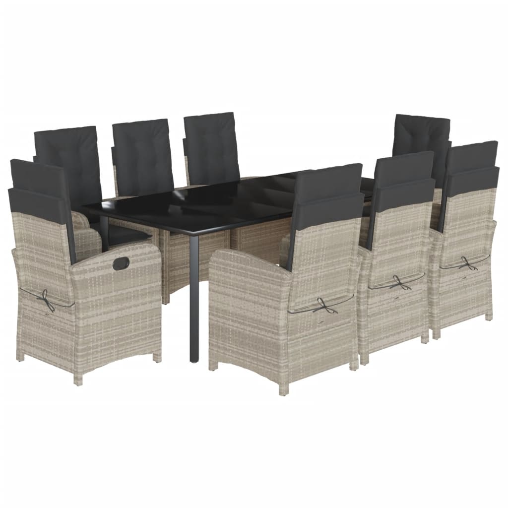 Σετ Τραπεζαρίας Κήπου 9 τεμ. Αν. Γκρι Συνθ. Ρατάν με Μαξιλάρια