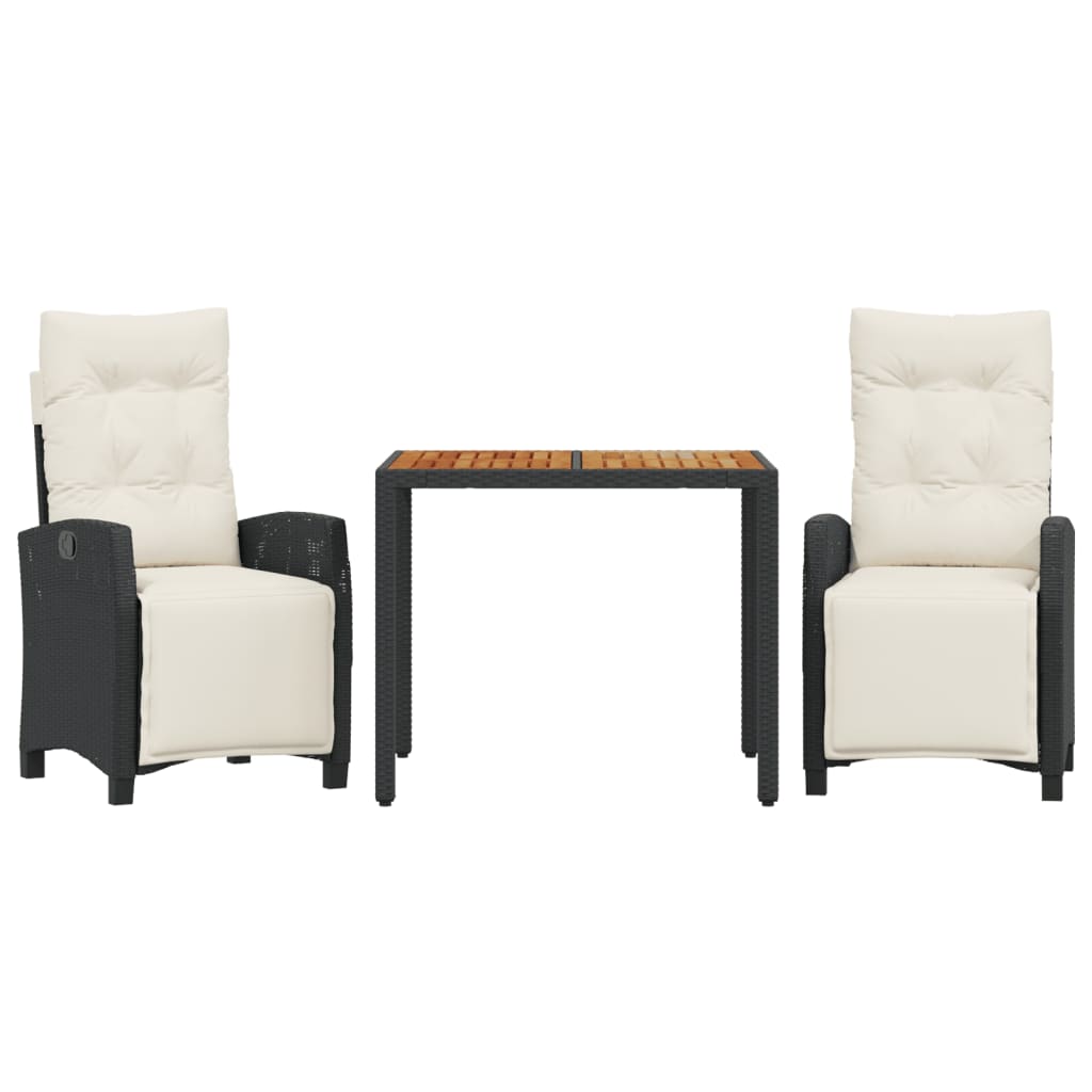 Σετ Τραπεζαρίας Κήπου 3 τεμ. Μαύρο Συνθετικό Ρατάν με Μαξιλάρια