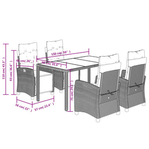 Σετ Τραπεζαρίας Κήπου 5 Τεμαχίων Μαύρο Συνθ. Ρατάν με Μαξιλάρια