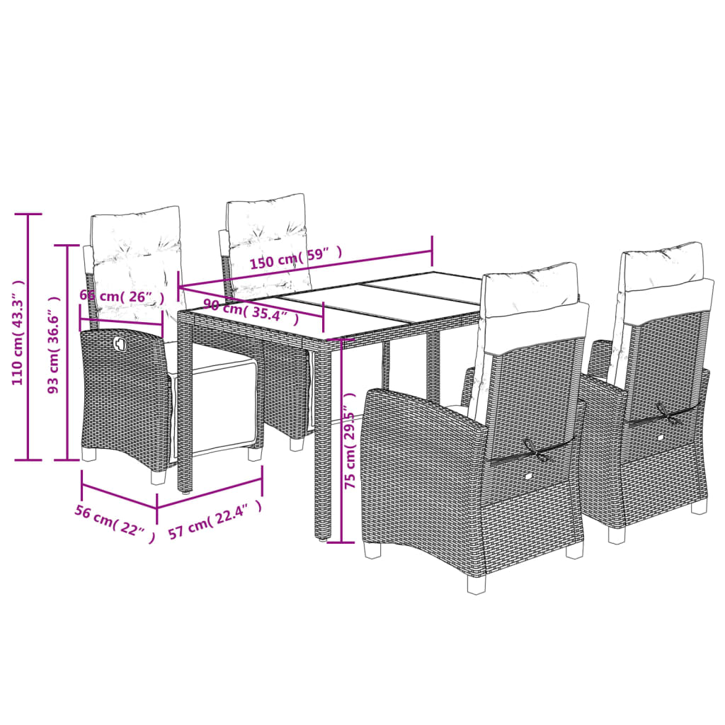 Σετ Τραπεζαρίας Κήπου 5 τεμ. Γκρι Συνθ. Ρατάν με Μαξιλάρια