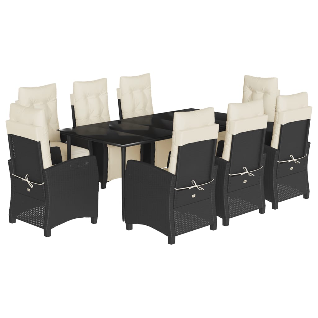 Σετ Τραπεζαρίας Κήπου 9 τεμ Μαύρο από Συνθ. Ρατάν με Μαξιλάρια