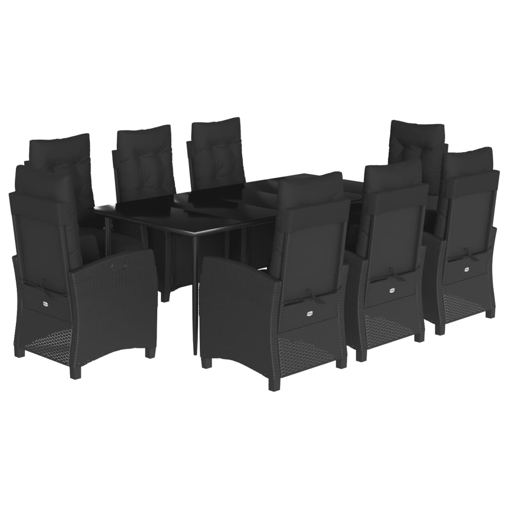 Σετ Τραπεζαρίας Κήπου 9 τεμ Μαύρο από Συνθ. Ρατάν με Μαξιλάρια