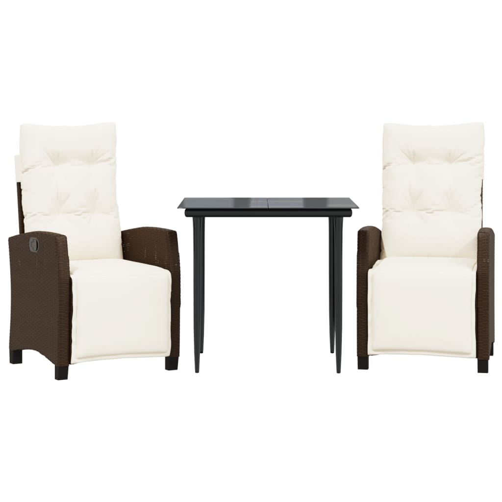 Σετ Τραπεζαρίας Κήπου 3 τεμ. Καφέ Συνθετικό Ρατάν με Μαξιλάρια