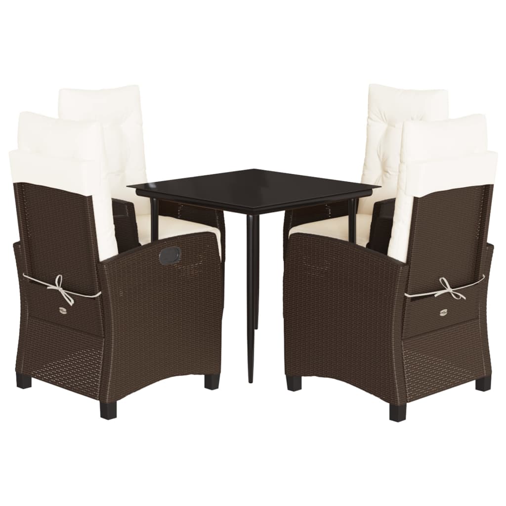 Σετ Τραπεζαρίας Κήπου 5 Τεμαχίων Καφέ Συνθ. Ρατάν με Μαξιλάρια