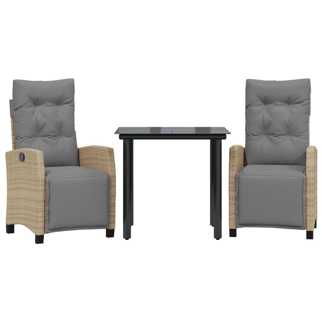 Σετ Τραπεζαρίας Κήπου 3 τεμ. Μικτό Μπεζ Συνθ. Ρατάν & Μαξιλάρια