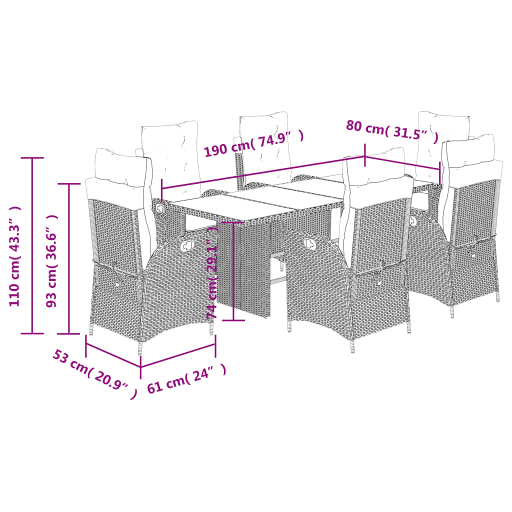 Σετ Τραπεζαρίας Κήπου 7 τεμ. Μικτό Μπεζ Συνθ. Ρατάν & Μαξιλάρια