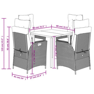 Σετ Τραπεζαρίας Κήπου 5 Τεμαχίων Μαύρο Συνθ. Ρατάν με Μαξιλάρια