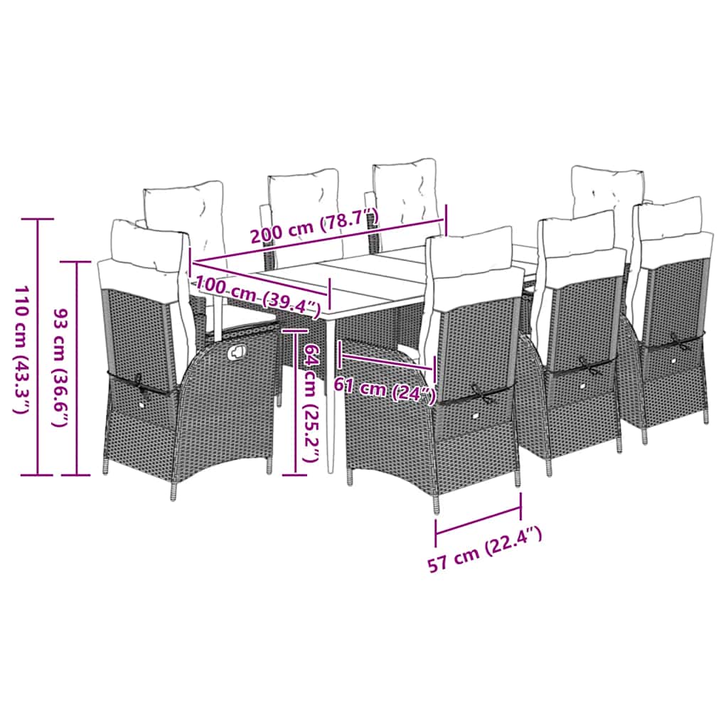 Σετ Τραπεζαρίας Κήπου 9 τεμ. Καφέ Συνθετικό Ρατάν με Μαξιλάρια