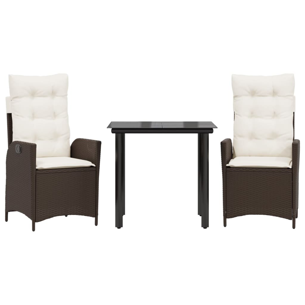 Σετ Τραπεζαρίας Κήπου 3 τεμ. Καφέ Συνθετικό Ρατάν με Μαξιλάρια