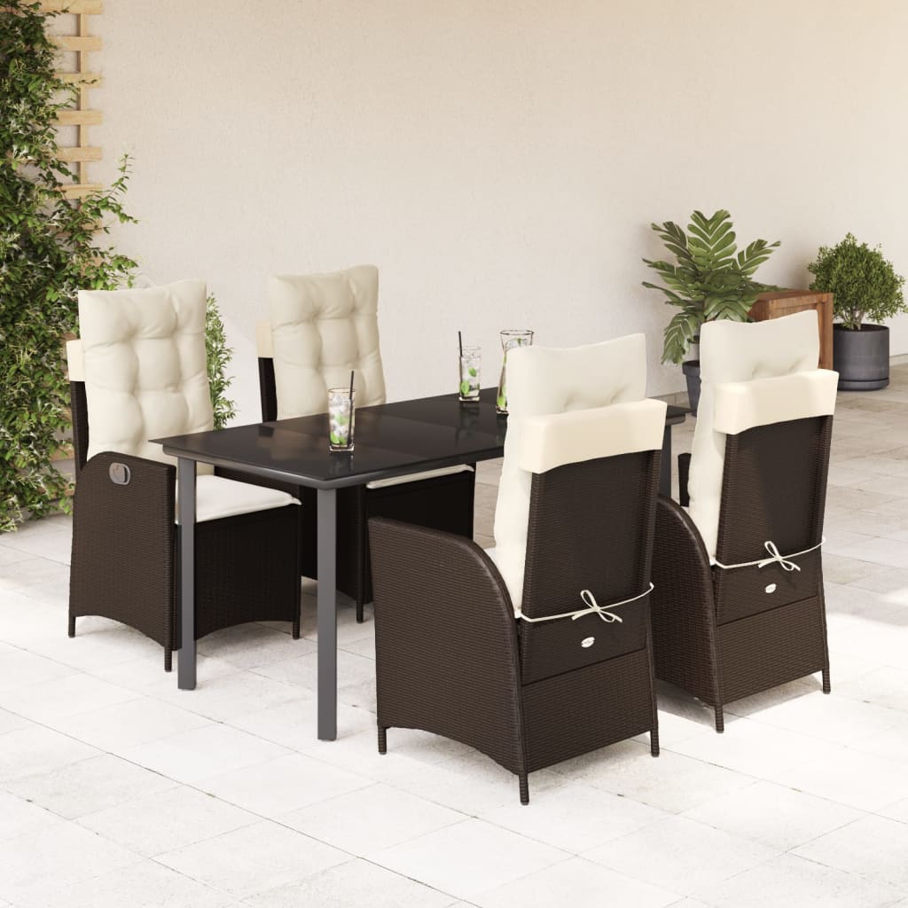 Σετ Τραπεζαρίας Κήπου 5 Τεμαχίων Καφέ Συνθ. Ρατάν με Μαξιλάρια