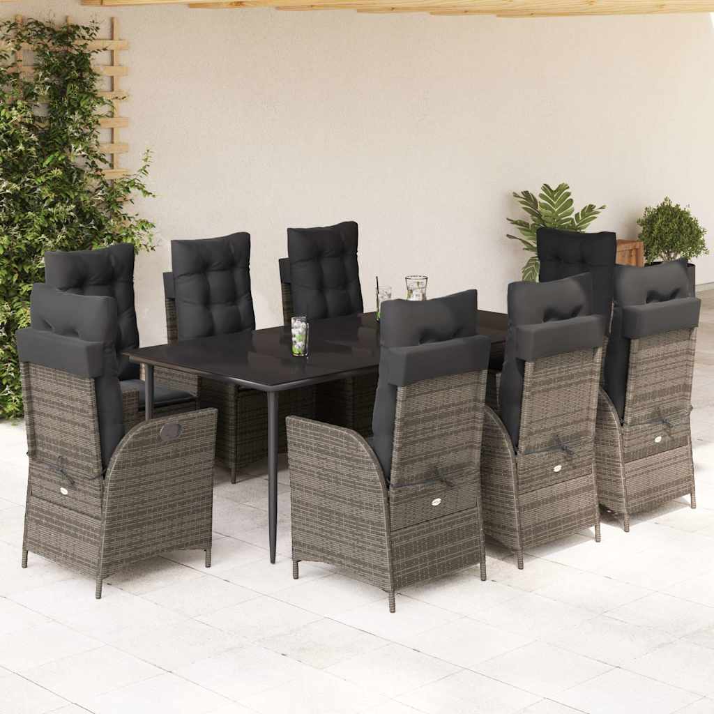 Σετ Τραπεζαρίας Κήπου 9 τεμ. Γκρι Συνθ. Ρατάν με Μαξιλάρια
