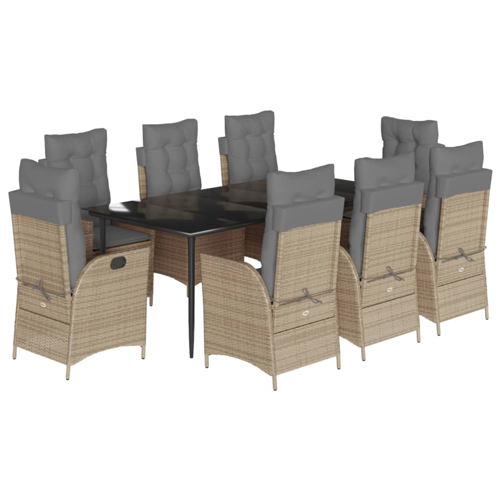 Σετ Τραπεζαρίας Κήπου 9 τεμ. Μπεζ Συνθετικό Ρατάν με Μαξιλάρια