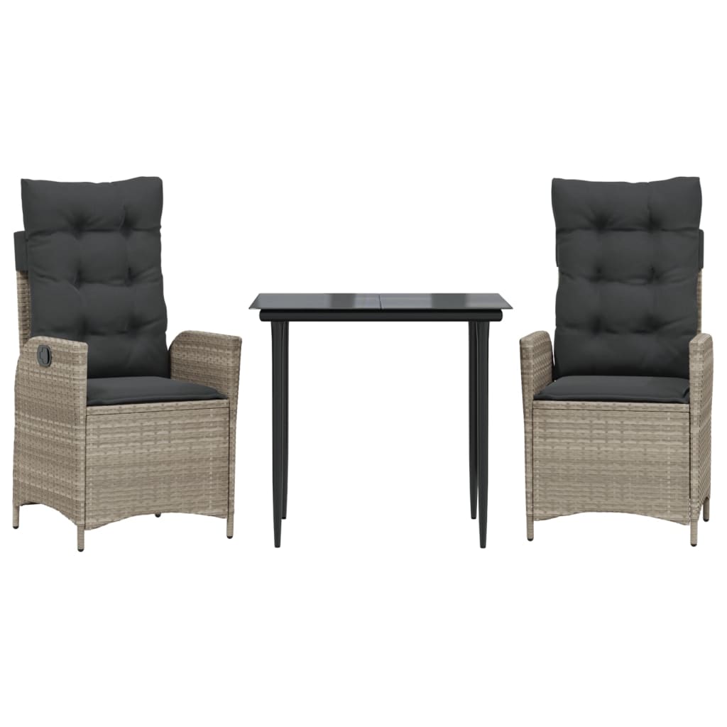 Σετ Τραπεζαρίας Κήπου 3 τεμ. Αν. Γκρι Συνθ. Ρατάν με Μαξιλάρια