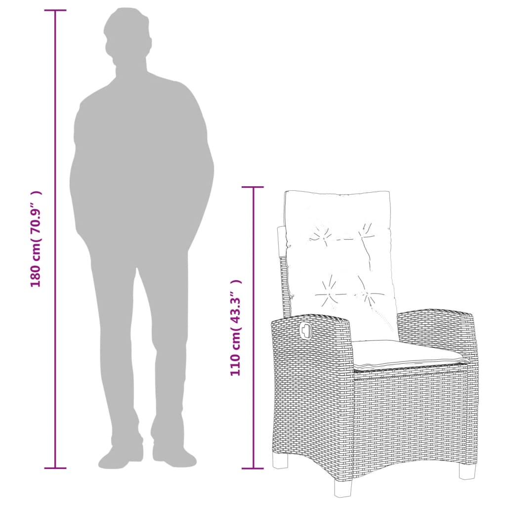 Σετ Τραπεζαρίας Κήπου 3 τεμ. Αν. Γκρι Συνθ. Ρατάν με Μαξιλάρια