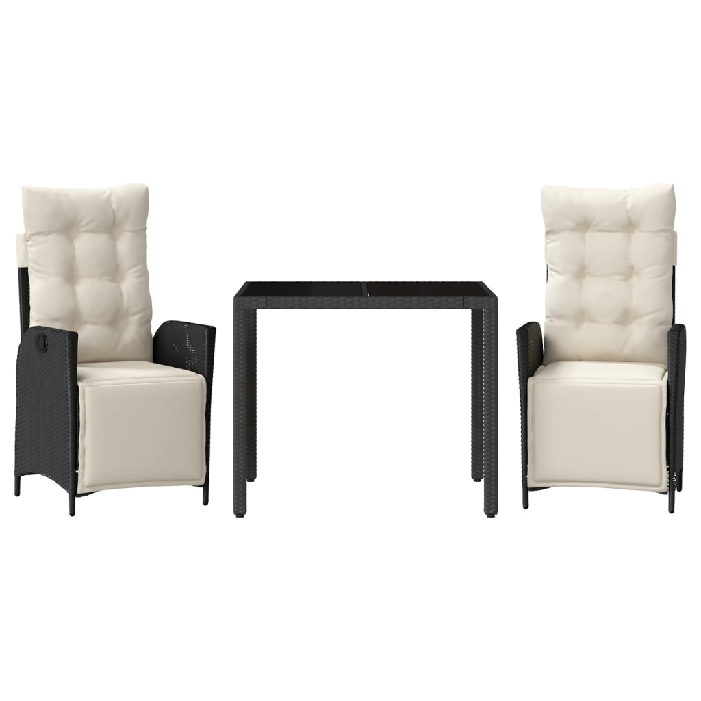 Σετ Τραπεζαρίας Κήπου 3 τεμ. Μαύρο Συνθετικό Ρατάν με Μαξιλάρια