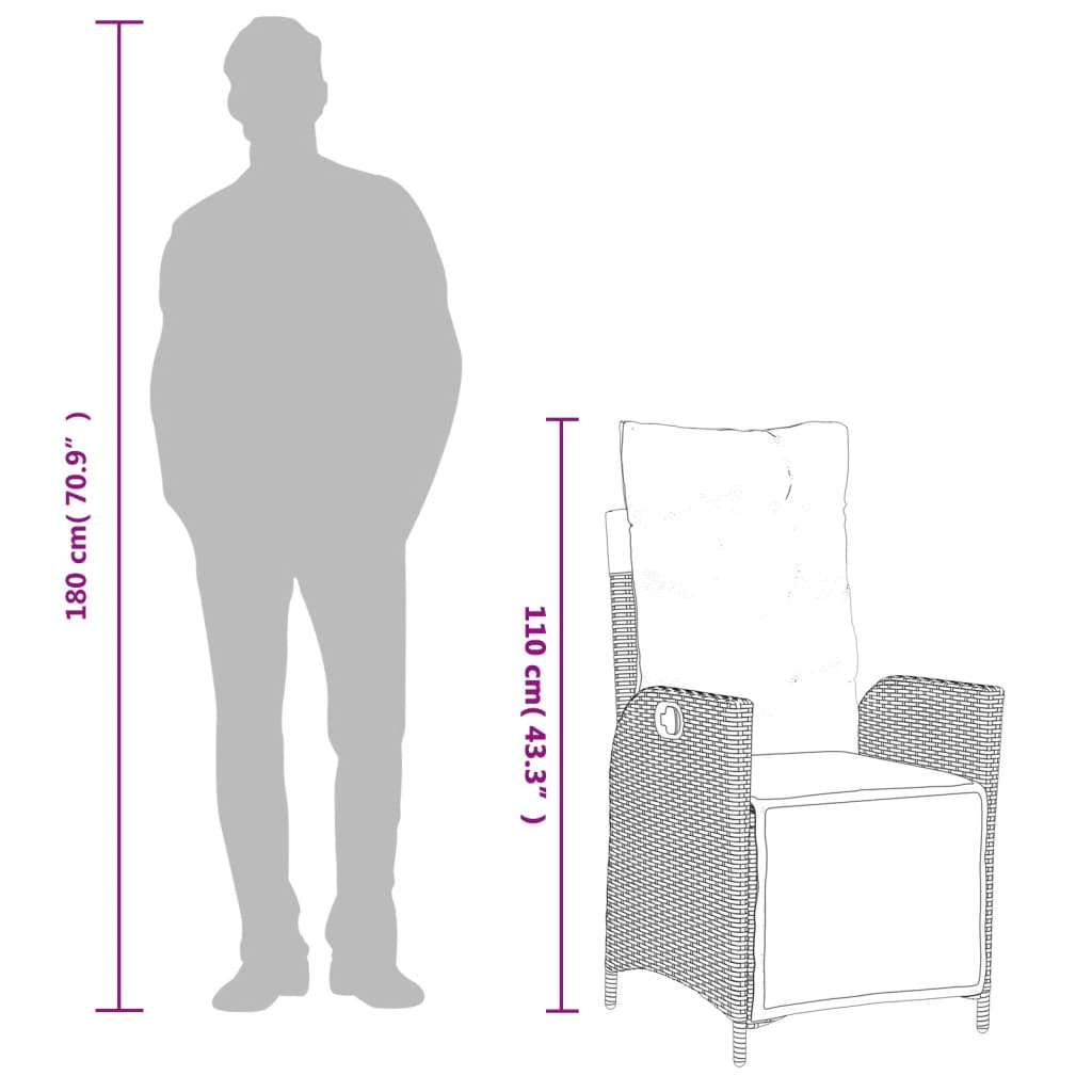 Σετ Τραπεζαρίας Κήπου 3 τεμ. Μαύρο Συνθετικό Ρατάν με Μαξιλάρια