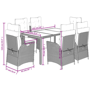 Σετ Τραπεζαρίας Κήπου 7 τεμ. Γκρι Συνθ. Ρατάν με Μαξιλάρια