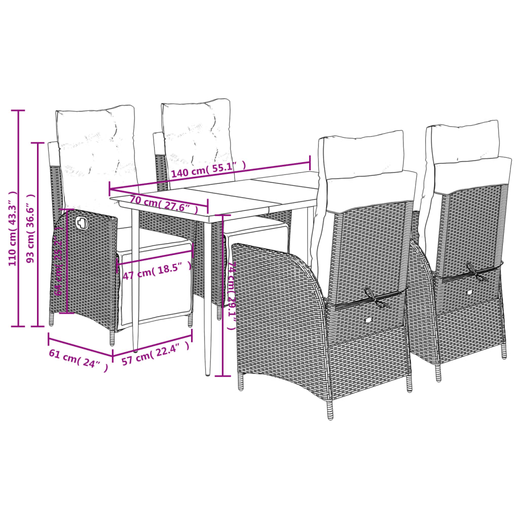 Σετ Τραπεζαρίας Κήπου 5 Τεμαχίων Μαύρο Συνθ. Ρατάν με Μαξιλάρια