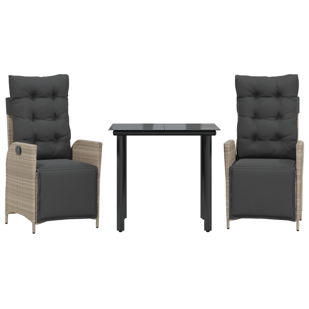 Σετ Τραπεζαρίας Κήπου 3 τεμ. Αν. Γκρι Συνθ. Ρατάν με Μαξιλάρια