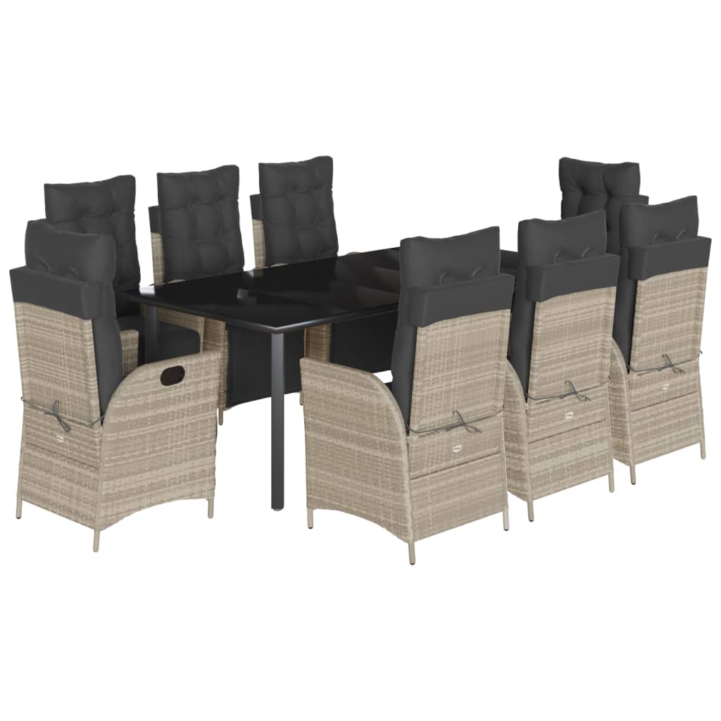 Σετ Τραπεζαρίας Κήπου 9 τεμ. Αν. Γκρι Συνθ. Ρατάν με Μαξιλάρια