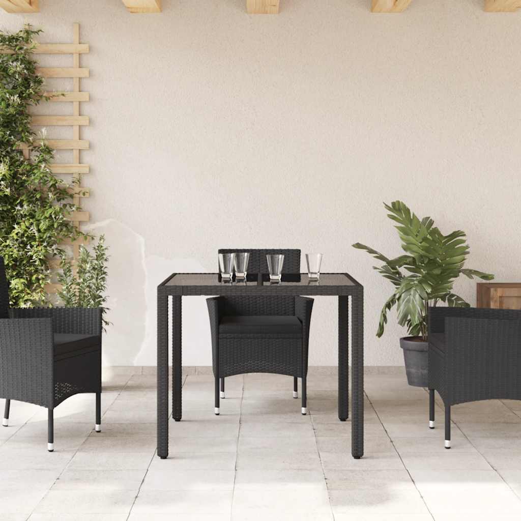 Τραπέζι Κήπου με Γυάλινη Επιφάνεια Μαύρο 90x90x75 εκ Συνθ Ρατάν