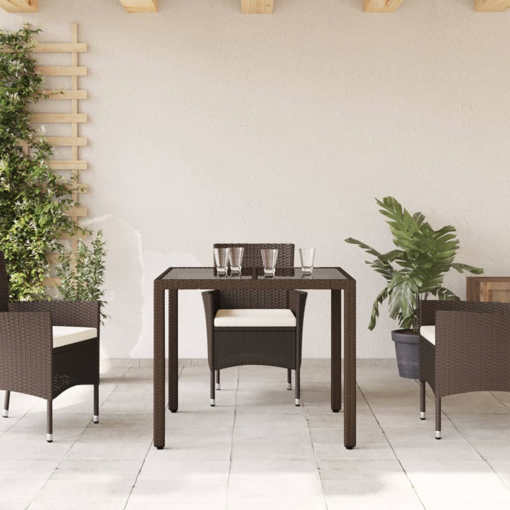 Τραπέζι Κήπου με Γυάλινη Επιφάνεια Καφέ 90x90x75 εκ Συνθ. Ρατάν