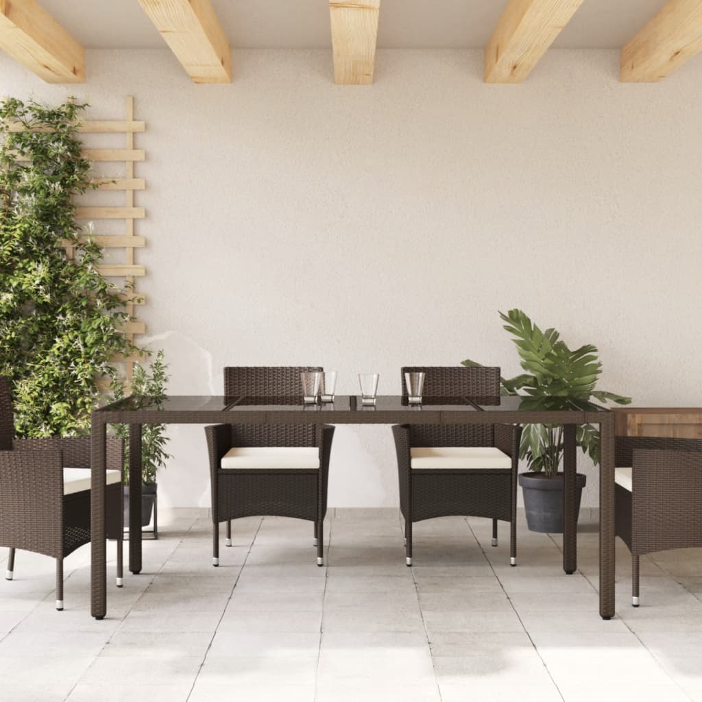 Τραπέζι Κήπου με Γυάλινη Επιφάνεια Καφέ 190x90x75 εκ Ρατάν - Pakobazaar