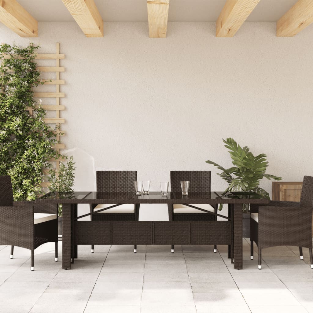 Τραπέζι Κήπου με Γυάλινη Επιφάνεια Καφέ 240x90x75 εκ Ρατάν