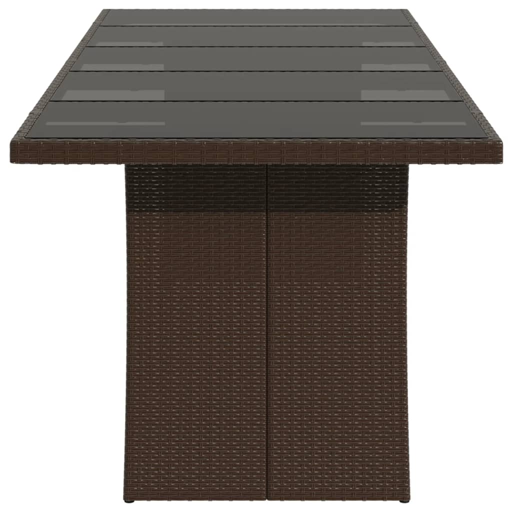 Τραπέζι Κήπου με Γυάλινη Επιφάνεια Καφέ 240x90x75 εκ Ρατάν